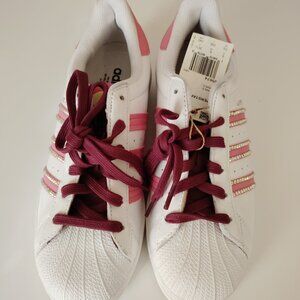 Adidas Women's Superstar "White Rose Tone" leather sneakers with bling.